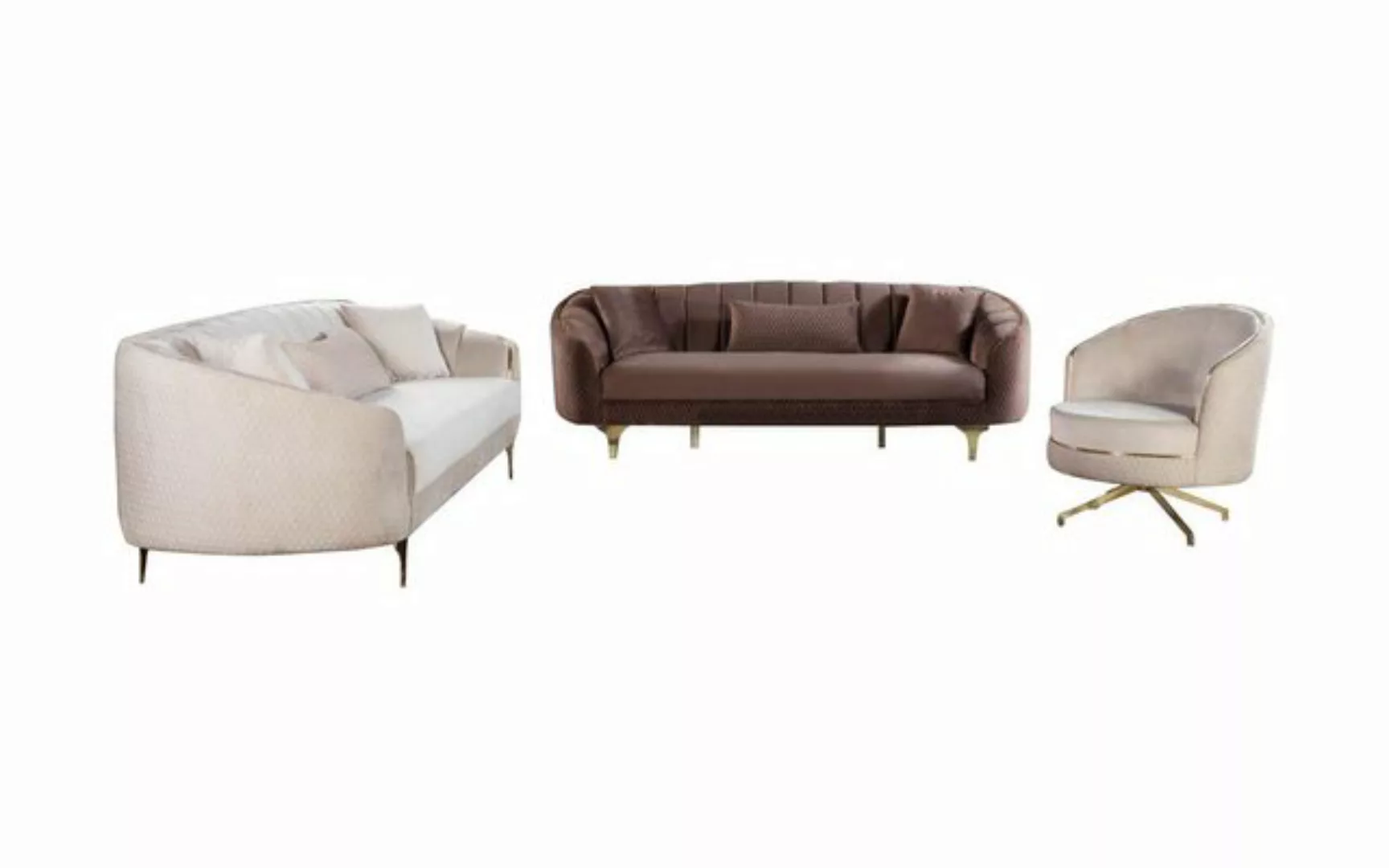 JVmoebel Sofa Luxus Wohnzimmer Couch Sitzgarnitur Braun Beige Set 3+3+1, Ma günstig online kaufen