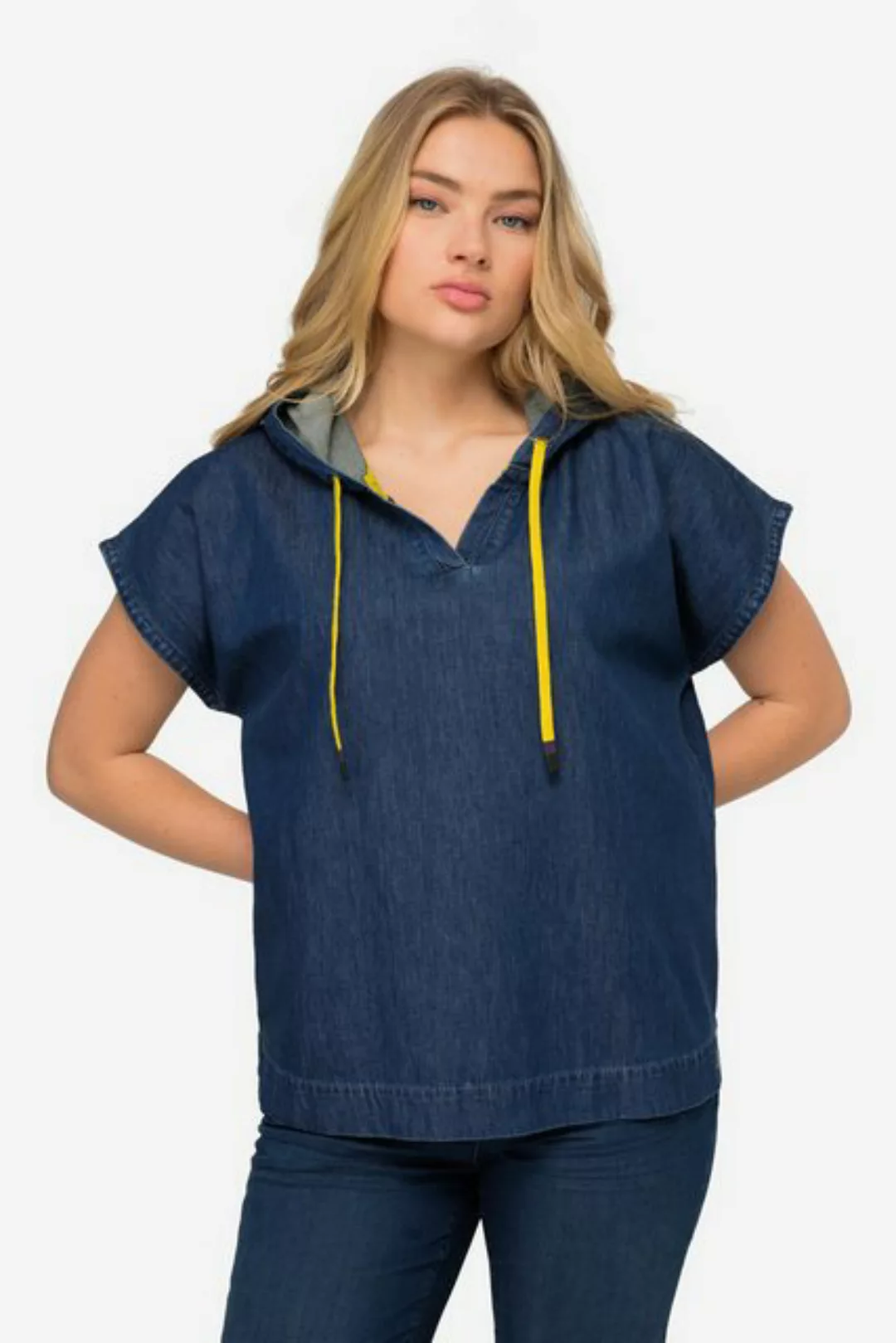 Laurasøn Spitzenbluse Jeansbluse Kapuze V-Ausschnitt günstig online kaufen