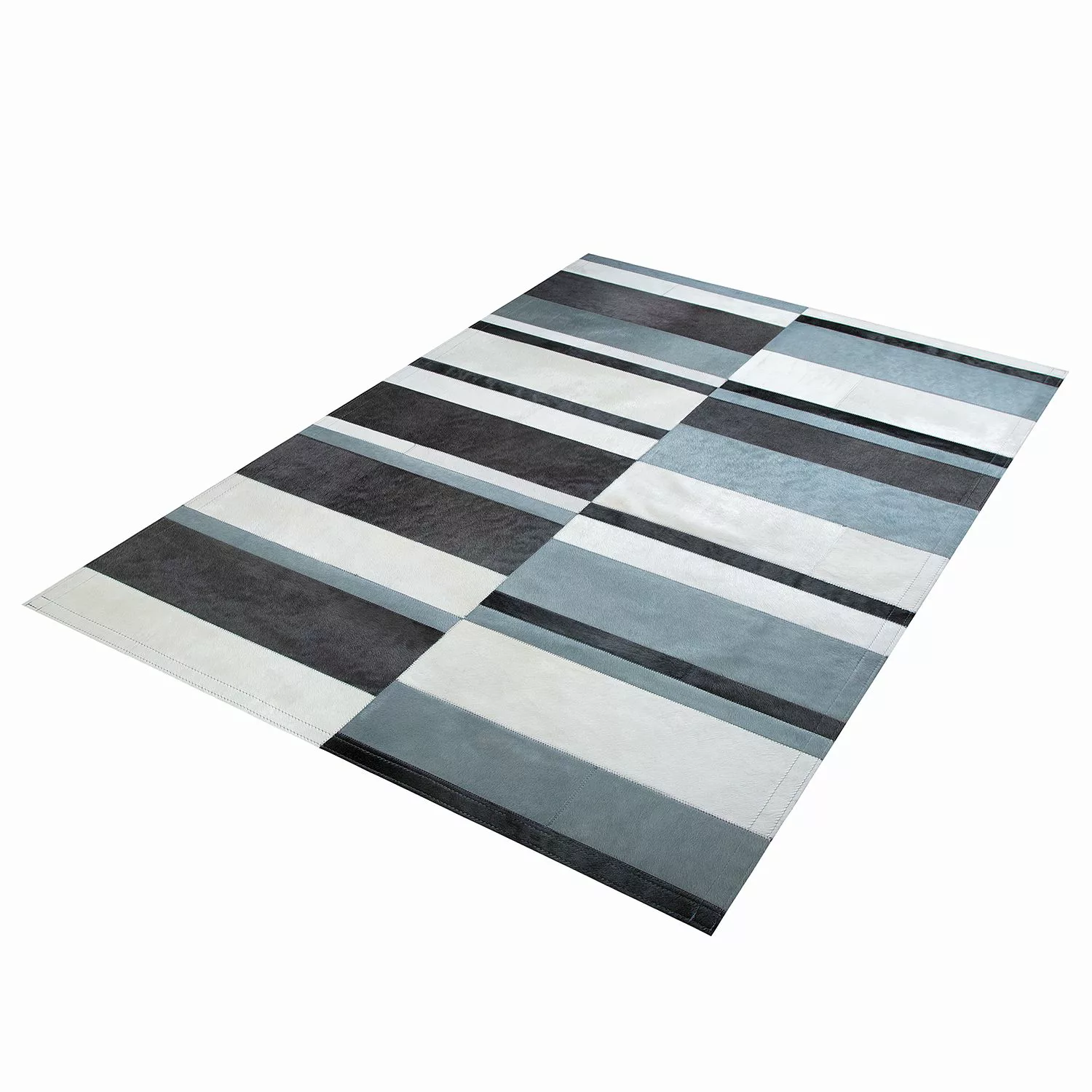 home24 Top Square Fellteppich Art Deco Stripe Blaugrau/Altweiß 200x290 cm ( günstig online kaufen