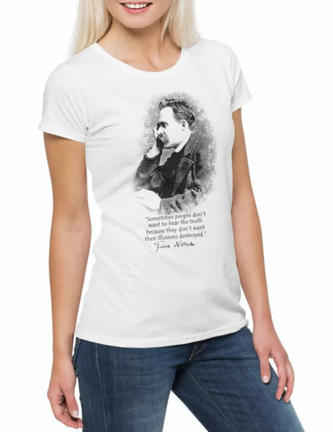 Urban Backwoods Print-Shirt Friedrich Nietzsche Illusions Damen T-Shirt Übe günstig online kaufen