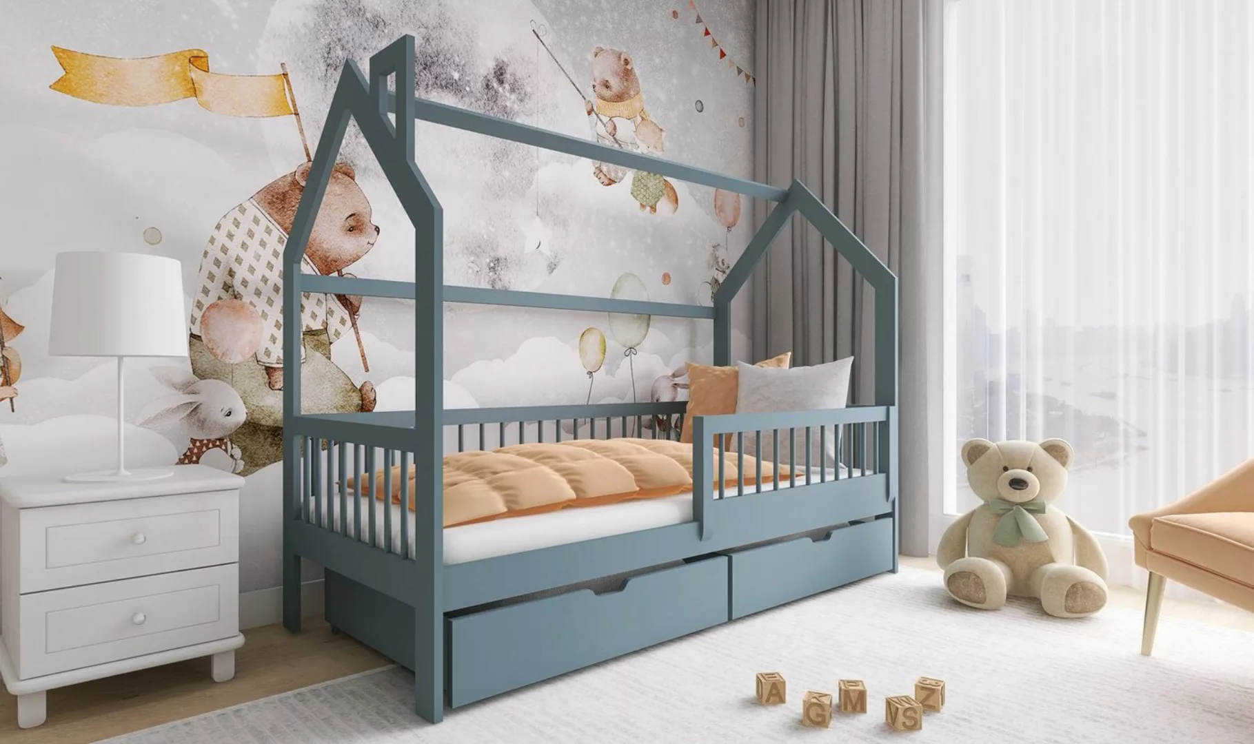 Fun Möbel Hausbett Kinderbett NIKOLE (in vier Farben, inkl. Rausfallschutz) günstig online kaufen