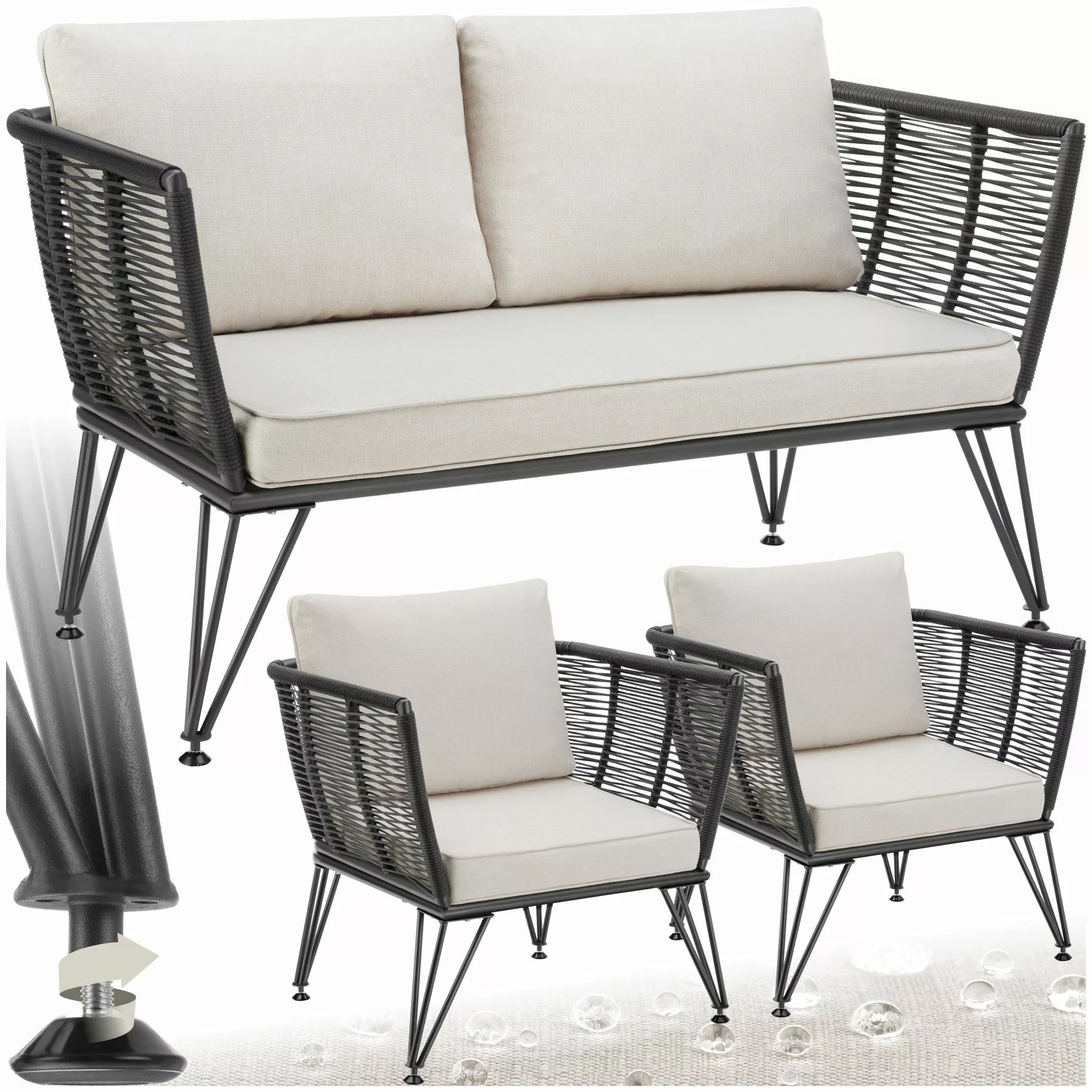 tectake Essgruppe Garten-Loungeset, (Set., 3-tlg), Wetterfestes günstig online kaufen