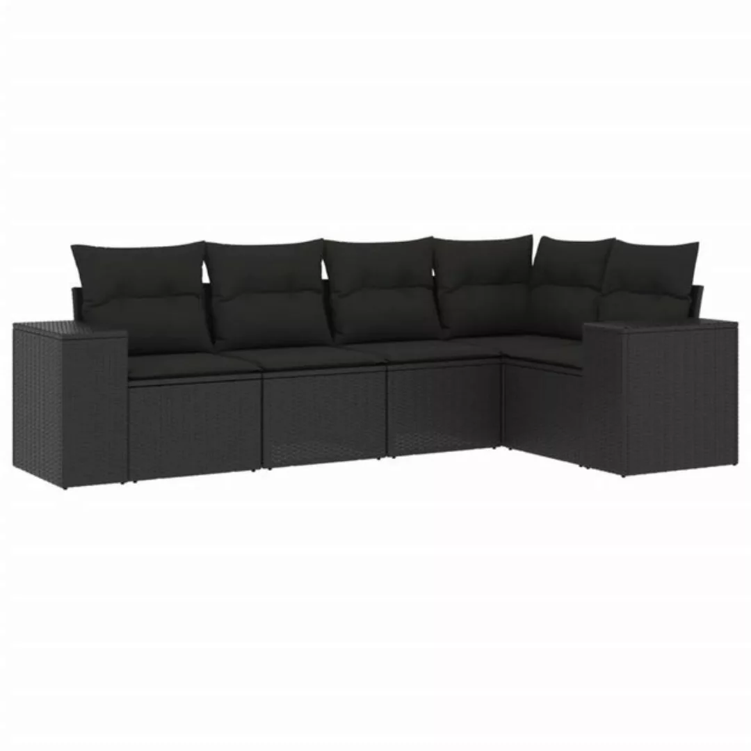 vidaXL Sofaelement 5-tlg. Garten-Sofagarnitur mit Kissen Schwarz Poly Ratta günstig online kaufen