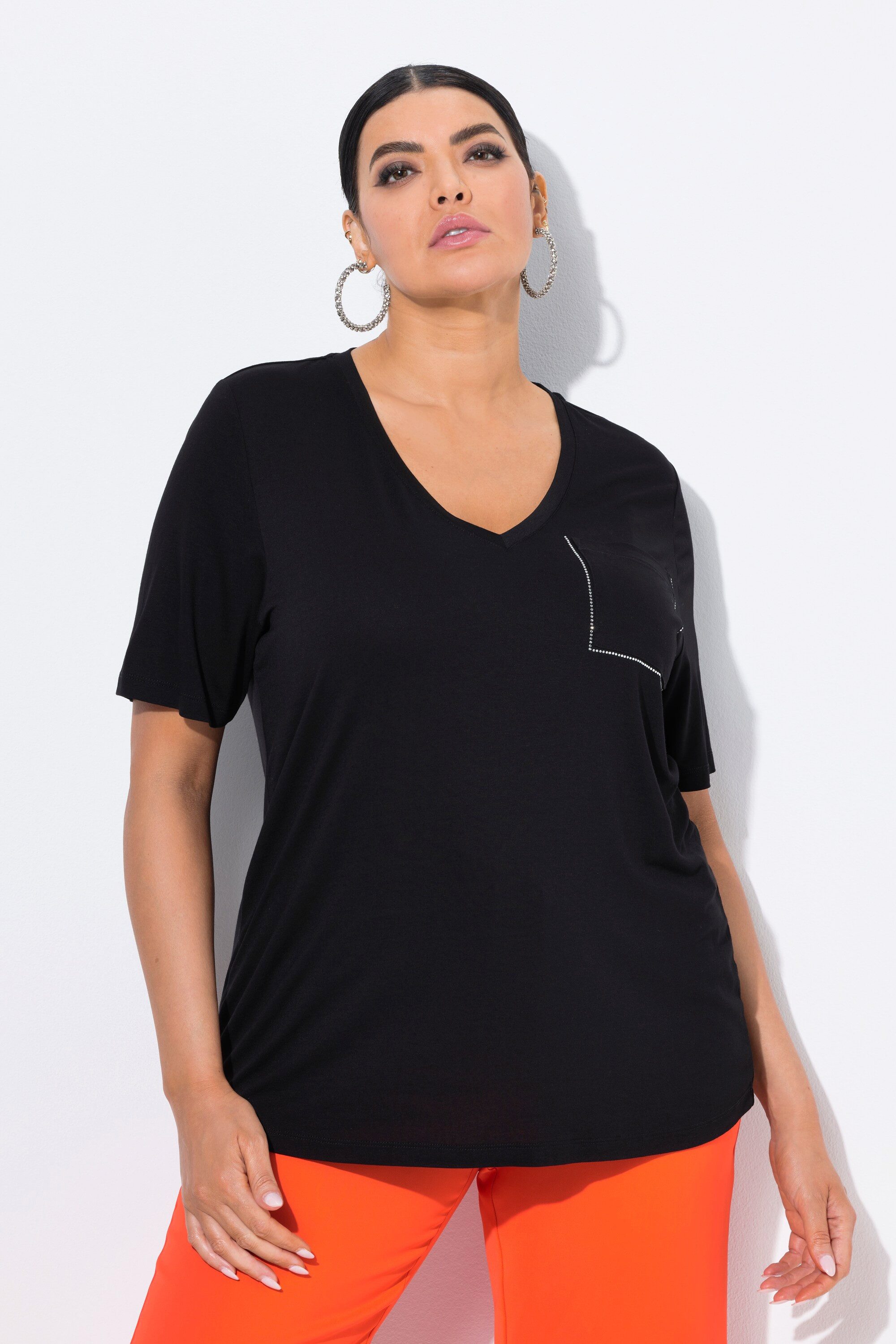 Ulla Popken T-Shirt T-Shirt Brusttasche V-Ausschnitt günstig online kaufen