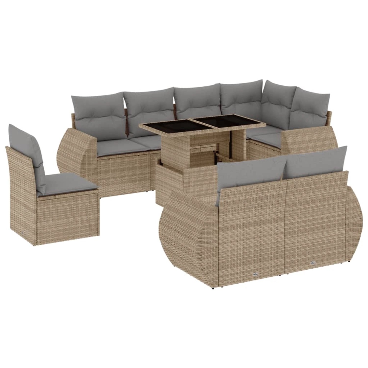 vidaXL 9-Tlg Garten-Sofagarnitur mit Kissen Beige Poly Rattan 3268669 günstig online kaufen