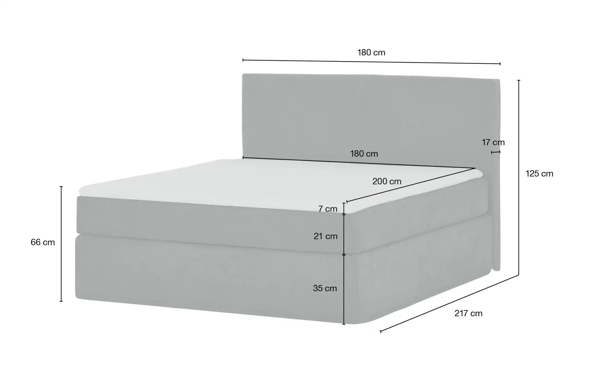 Boxi Boxspringbett  Boxi Classic ¦ grau ¦ Maße (cm): B: 180 H: 125 Betten > günstig online kaufen