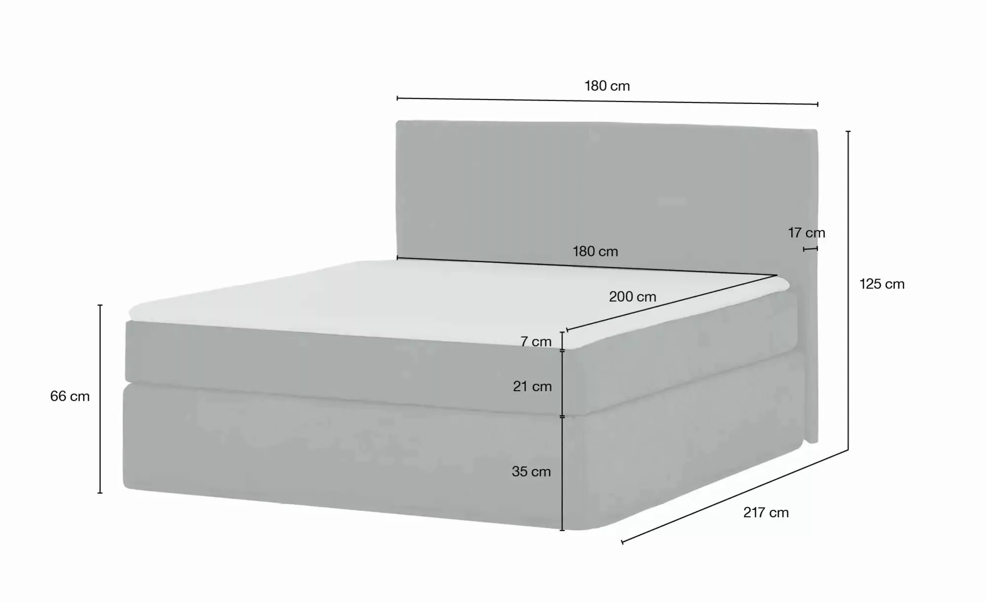 Boxi Boxspringbett  Boxi Classic ¦ grau ¦ Maße (cm): B: 180 H: 125 Betten > günstig online kaufen