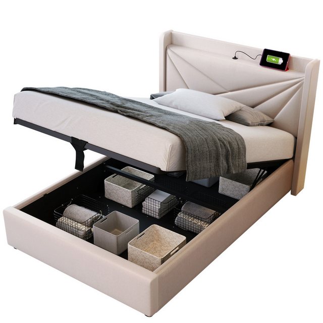 TavilaEcon Polsterbett Einzelbett mit Stauraum und USB Typ C Ladefunktion, günstig online kaufen