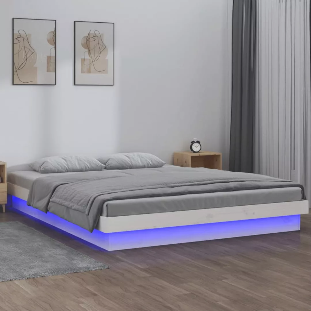 Vidaxl Massivholzbett Mit Led-beleuchtung Weiß 200x200 Cm günstig online kaufen