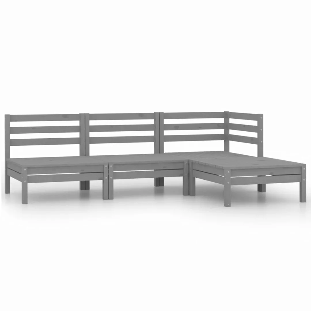 4-tlg. Garten-lounge-set Massivholz Kiefer Grau günstig online kaufen