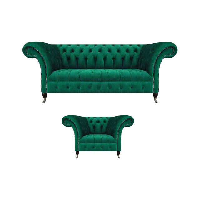 JVmoebel Chesterfield-Sofa Wohnzimmer Grün Sofa Dreisitze Couch Komplett Se günstig online kaufen