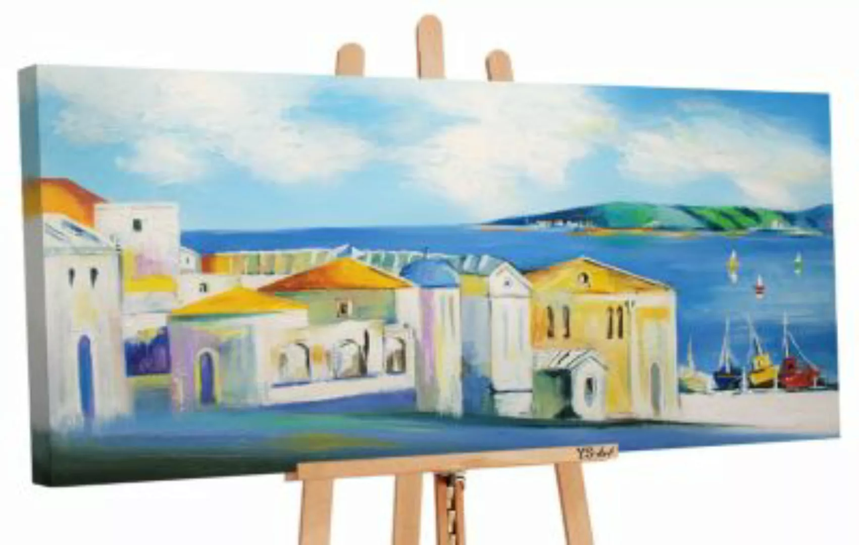 YS-Art™ "Gemälde Acryl ""Sonnenufer"" handgemalt auf Leinwand 115x50 cm" bl günstig online kaufen