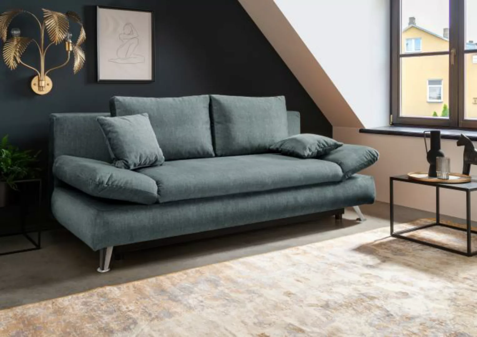 2-Sitzer Sofa Federkern mit Schlaffunktion und Bettkasten 208 cm breit Blau günstig online kaufen