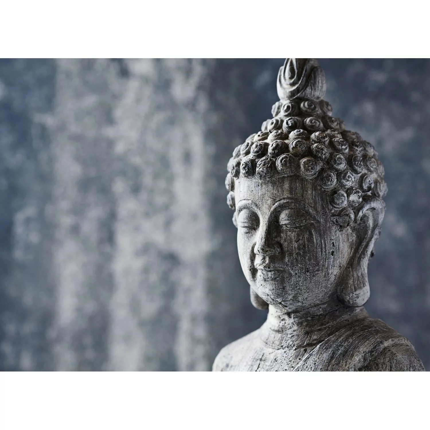 Fototapete Buddha Statue Asiatisch Blau Grau 3,50 m x 2,55 m FSC® günstig online kaufen
