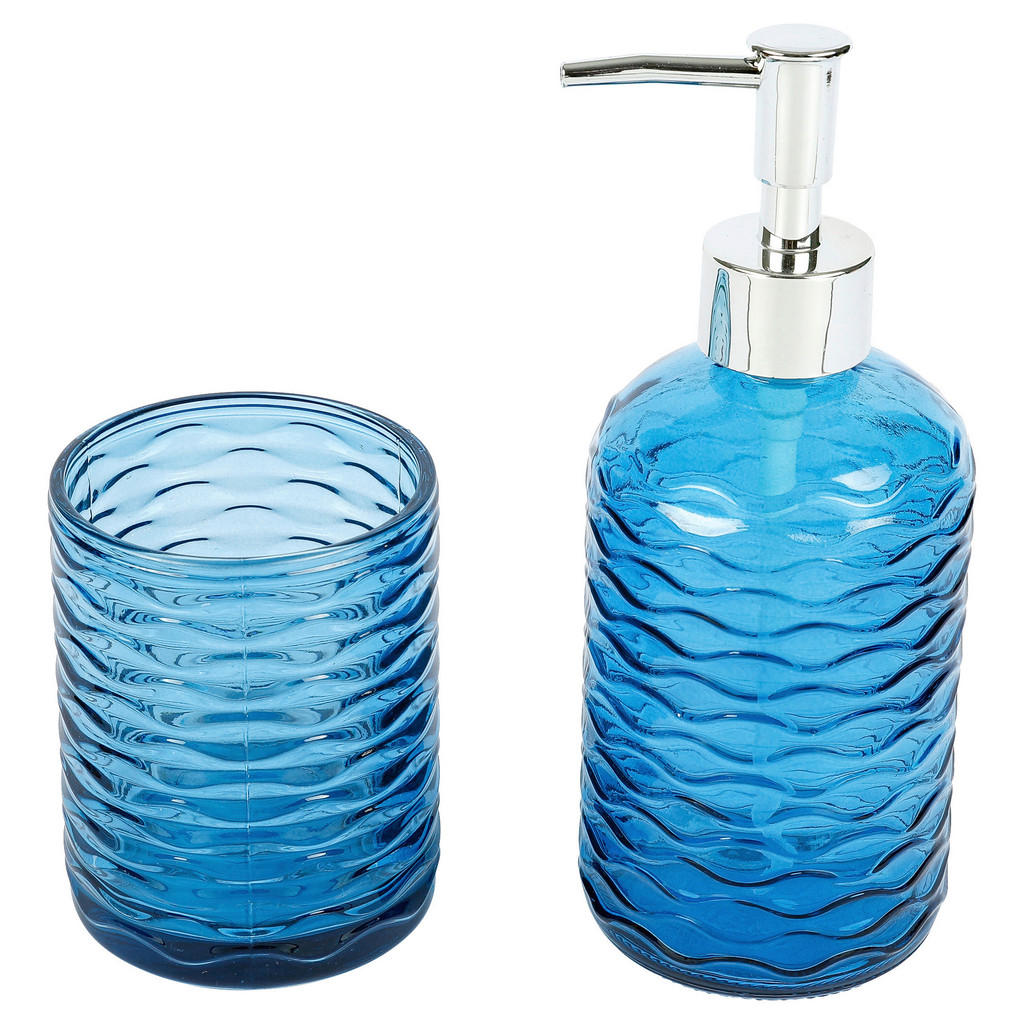 Badezimmer-Set blau Edelstahl Glas günstig online kaufen