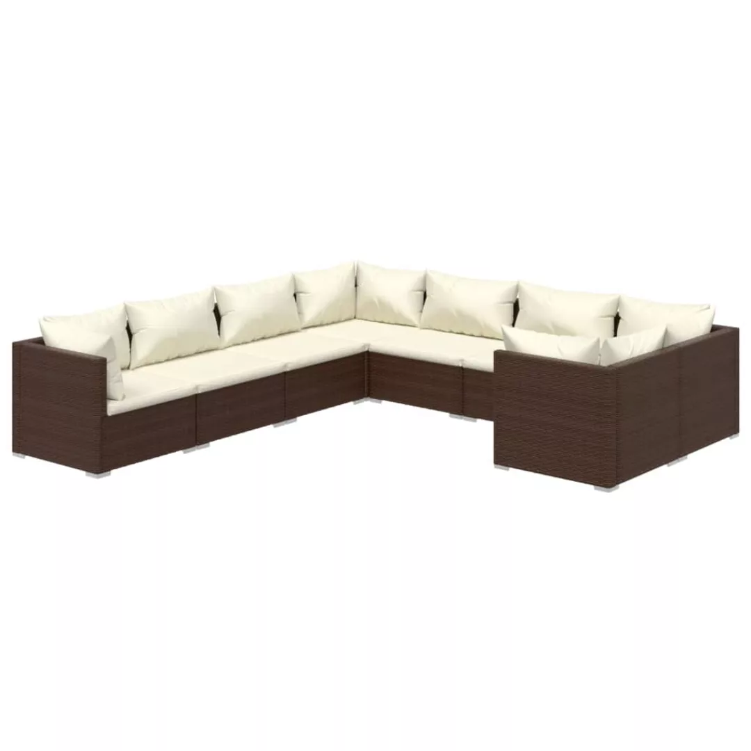 Vidaxl 8-tlg. Garten-lounge-set Mit Kissen Poly Rattan Braun günstig online kaufen