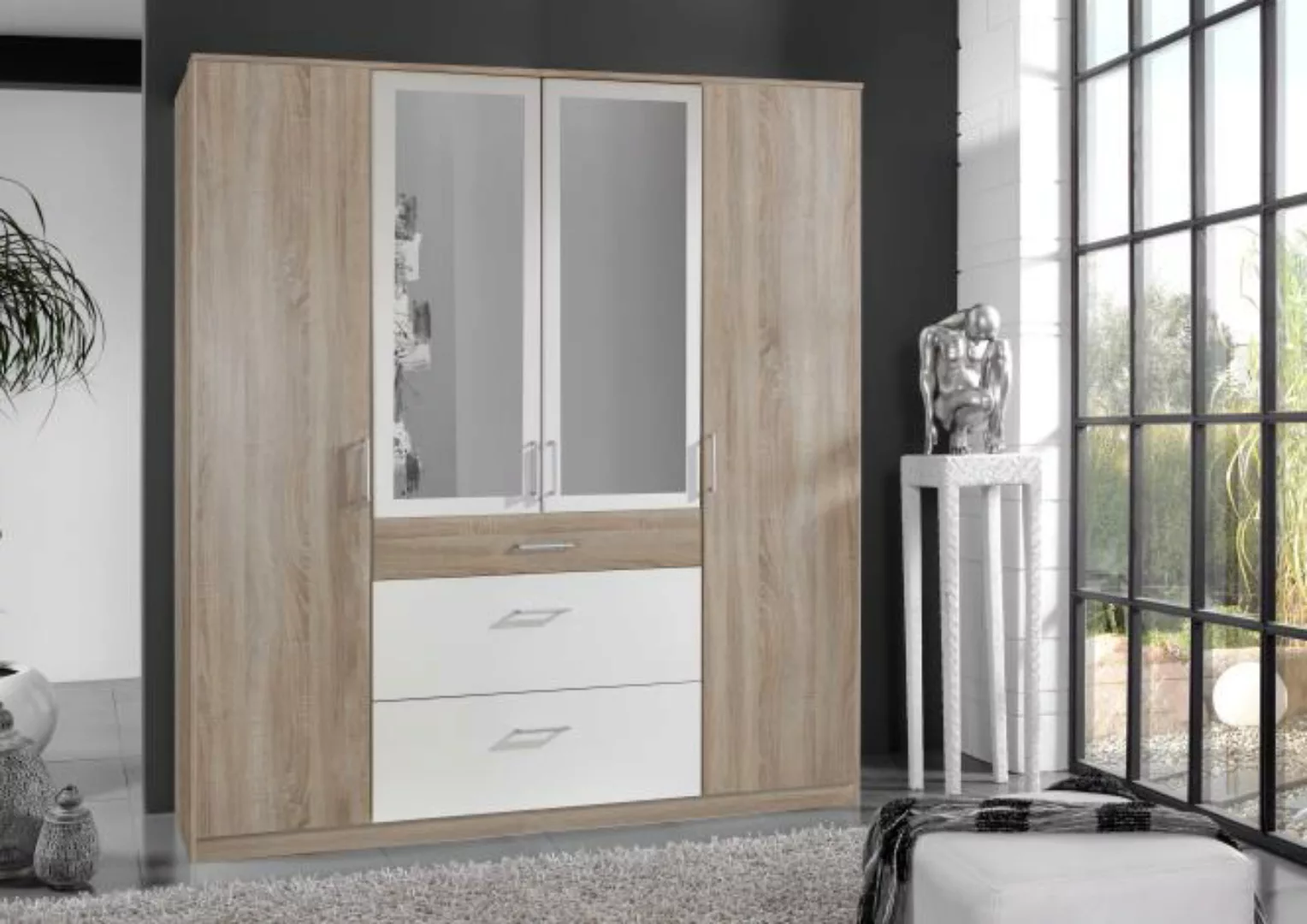 Kleiderschrank 4trg mit 2 Spiegel CLICK von WIMEX braun günstig online kaufen