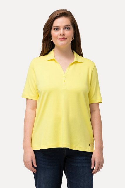 Ulla Popken T-Shirt Poloshirt Webkragen Knopfleiste Halbarm günstig online kaufen