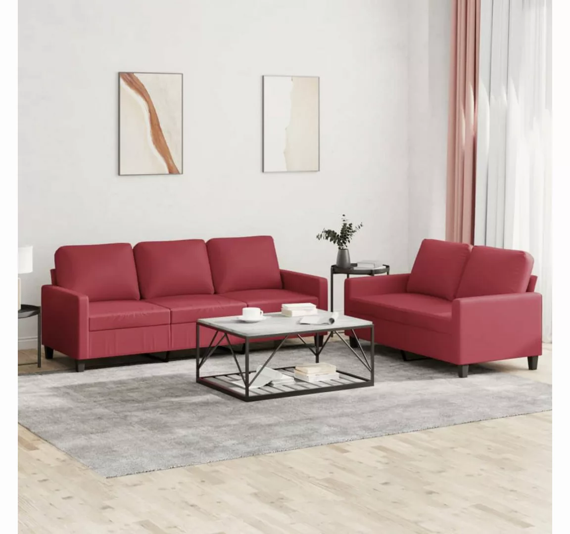 vidaXL Sofa Sofagarnitur mit Kissen Kunstleder, Standard, Rot günstig online kaufen