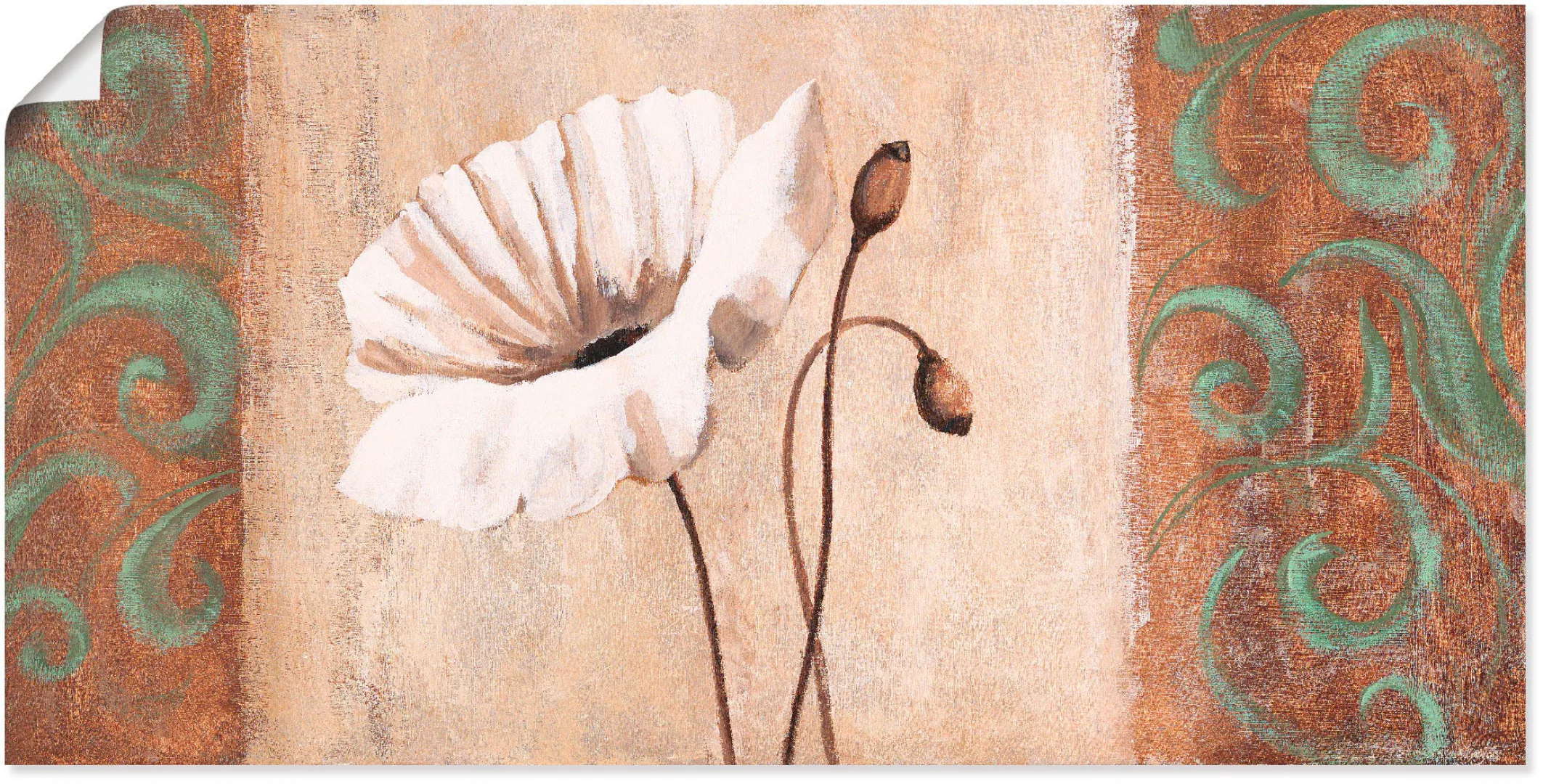 Artland Wandbild "Mohnblumen mit Ornamenten", Blumen, (1 St.), als Leinwand günstig online kaufen