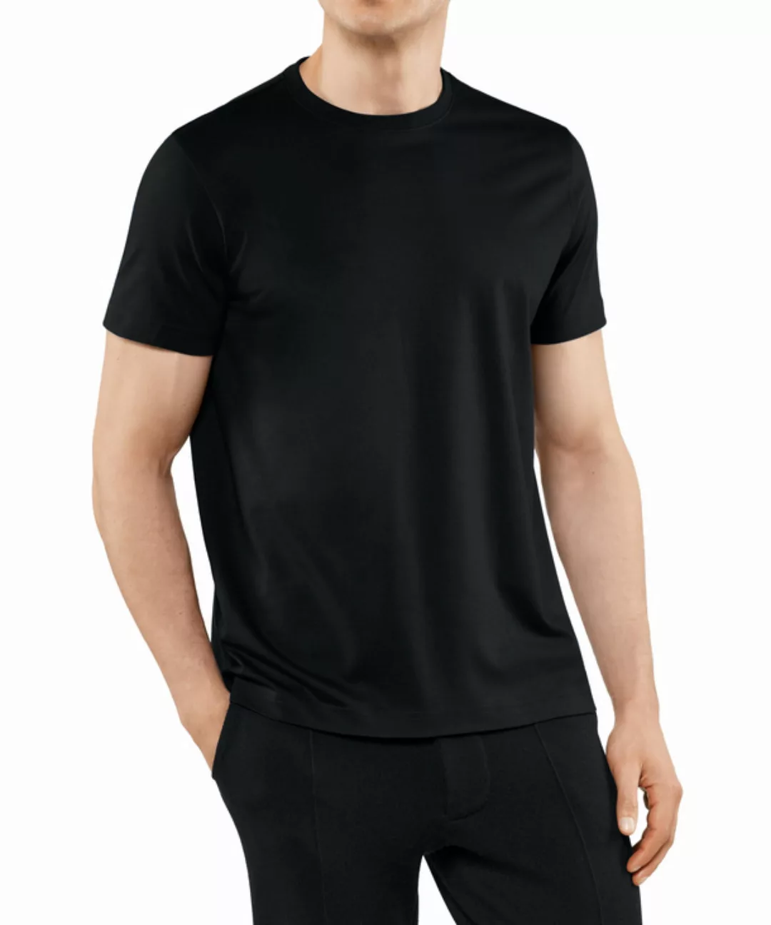 FALKE Herren T-Shirt Rundhals, Polo, XL, Schwarz, Uni,Struktur, Baumwolle, günstig online kaufen