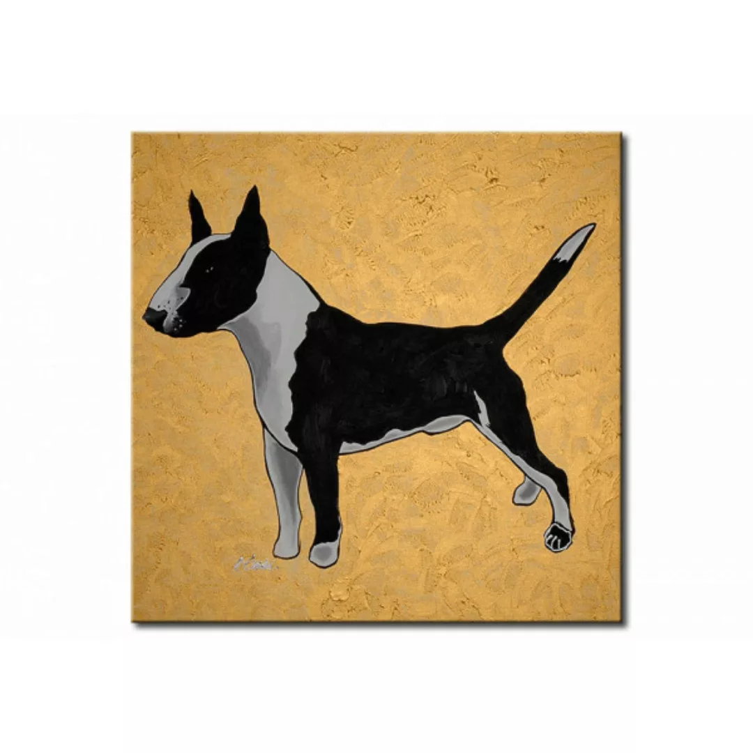 Wandbild Hundeporträt - Silhouette eines Hundes auf orangefarbenem Hintergr günstig online kaufen