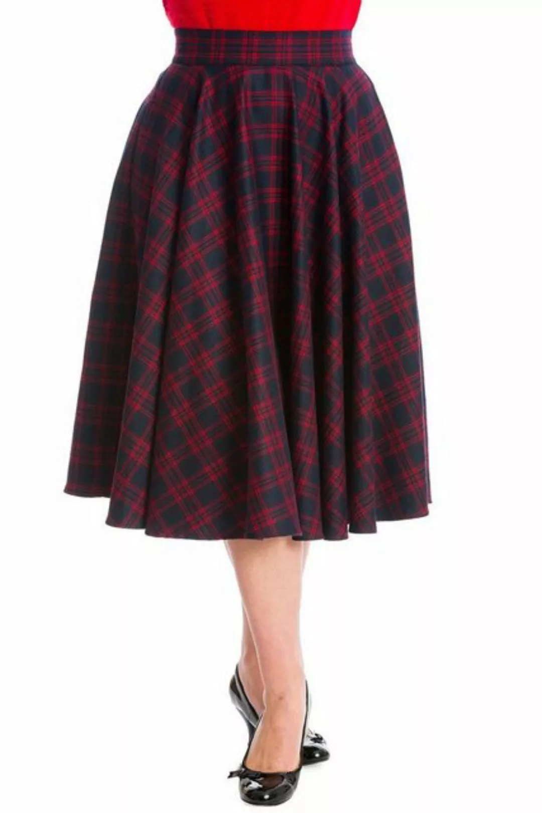 Banned A-Linien-Rock Adore Her Rot Navy Kariert Retro Vintage Swing Skirt günstig online kaufen