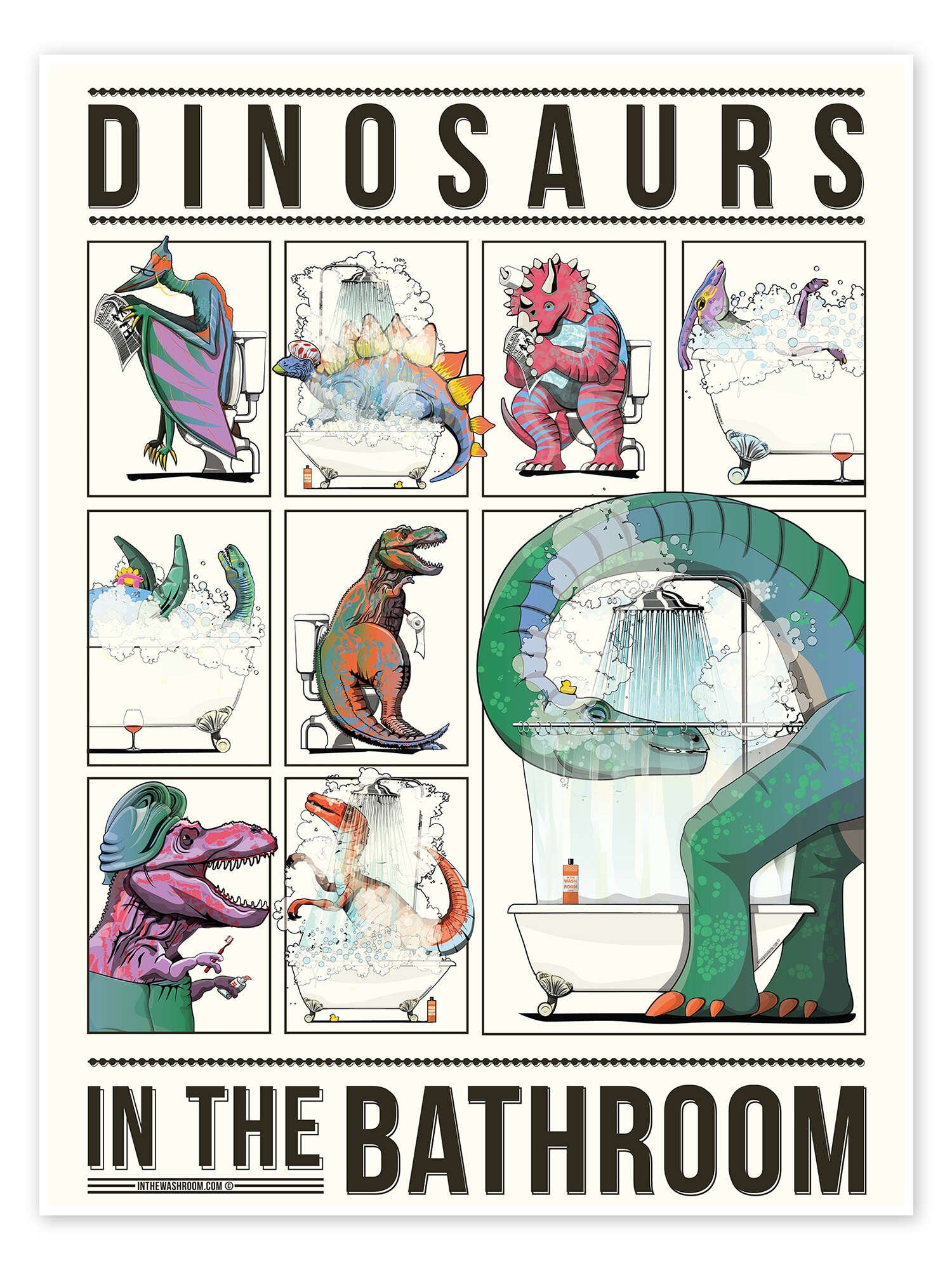 Posterlounge Poster Wyatt9, Dinosaurier im Badezimmer, günstig online kaufen