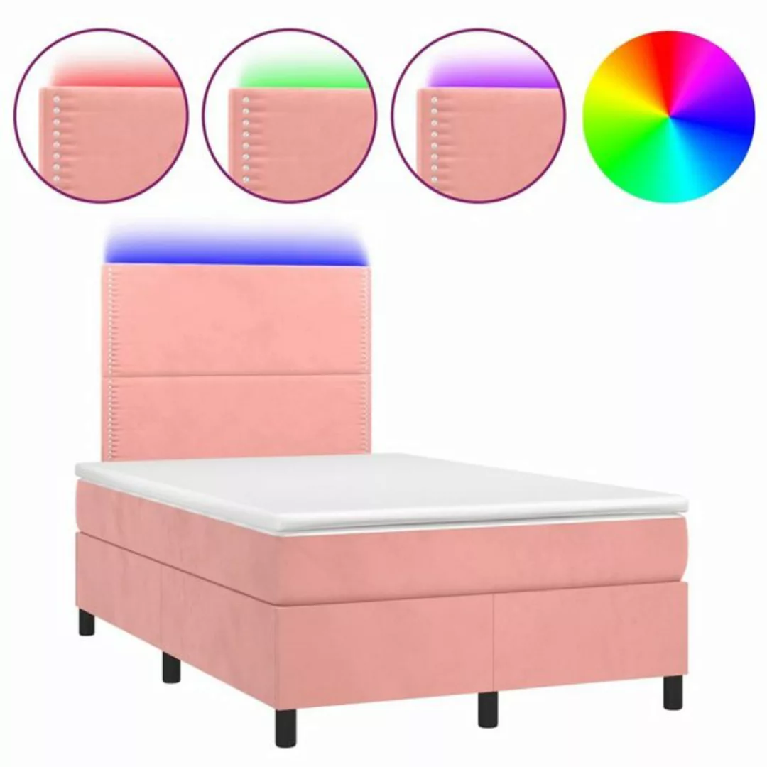 vidaXL Boxspringbett Boxspringbett mit Matratze LED Rosa 120x200 cm Samt Be günstig online kaufen