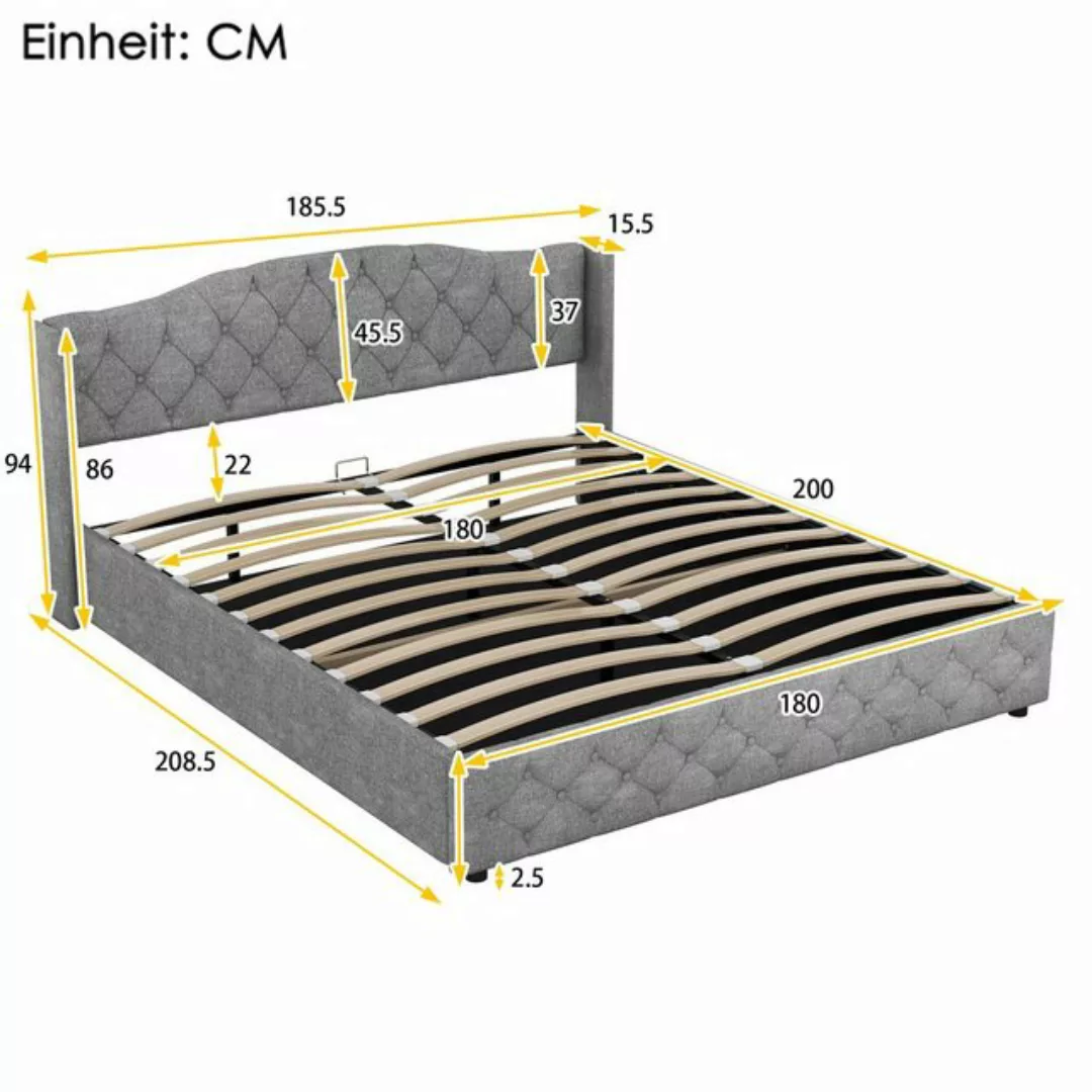 SOFTWEARY Polsterbett (Doppelbett mit Lattenrost und Bettkasten, 180x200 cm günstig online kaufen