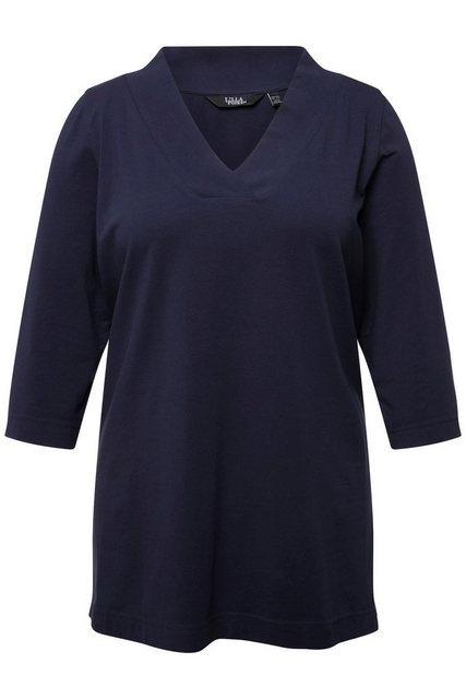 Ulla Popken Rundhalsshirt Longshirt A-Linie V-Ausschnitt 3/4-Arm günstig online kaufen