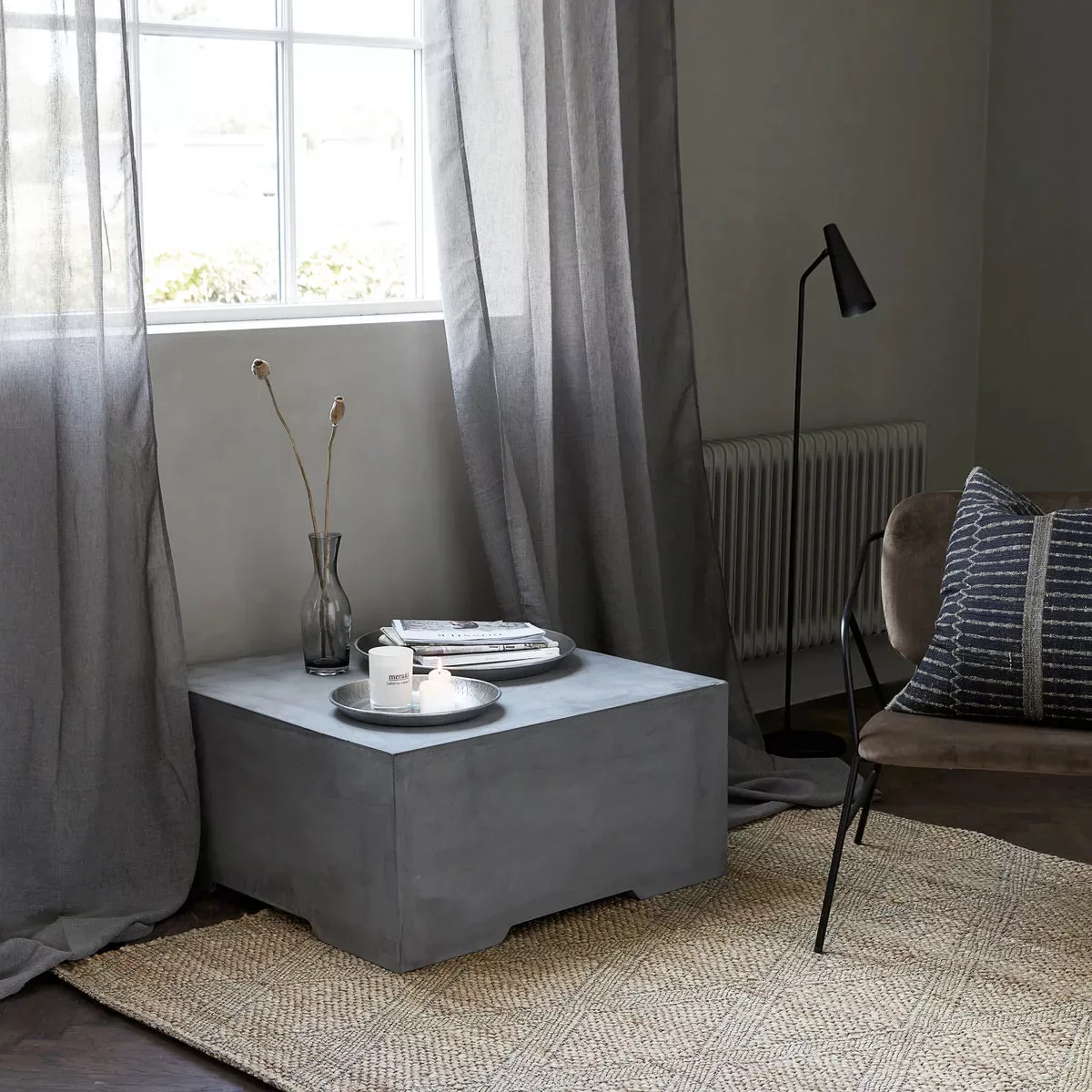 2er Set Vorhänge Plain in Grau aus Leinen und Polyester günstig online kaufen
