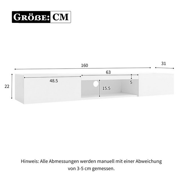 IDEASY TV-Schrank 160*31*22cm weißer Hochglanz-Hängeschrank für 70-Zoll-TV, günstig online kaufen