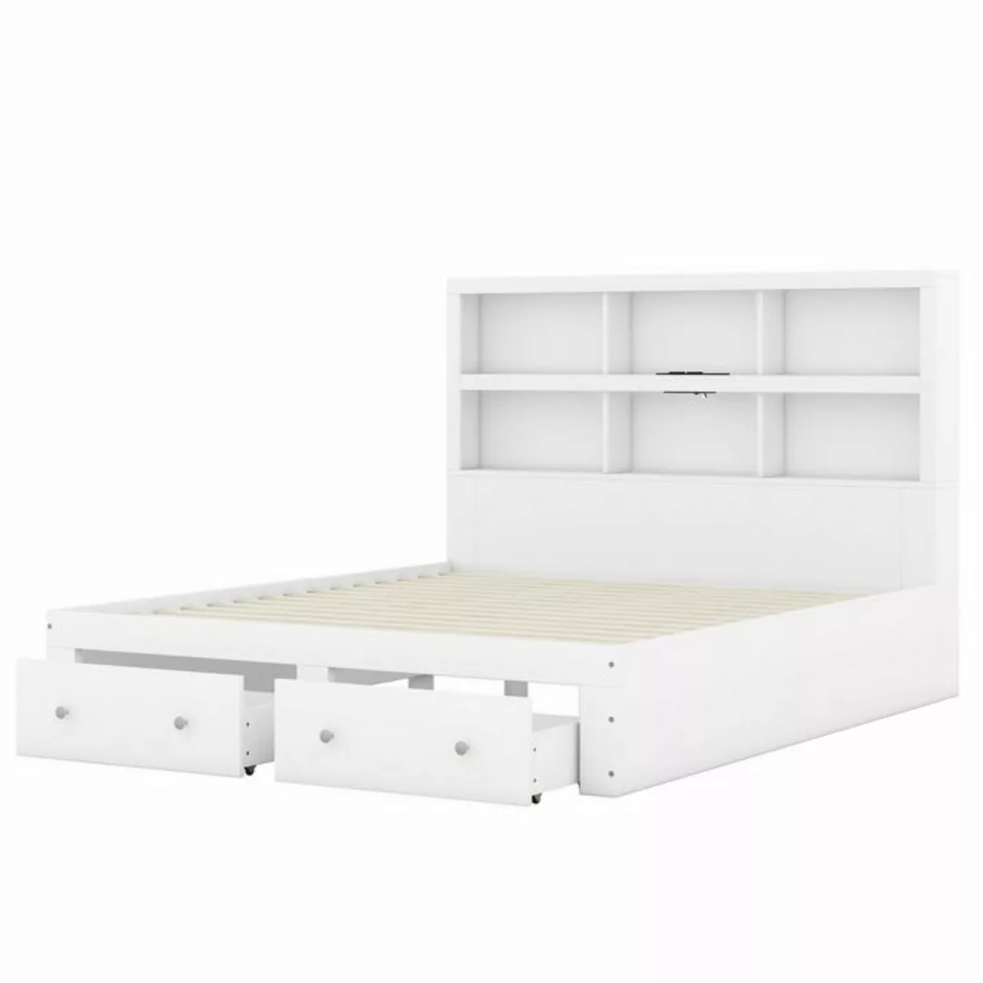 Welikera Bett 160*200 cm Doppelbett,Plattformbett,2 Schubladen am Fußende d günstig online kaufen