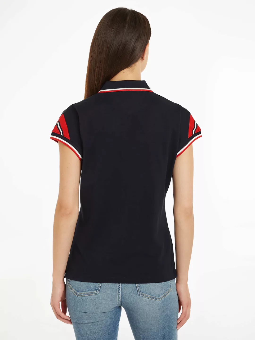 Tommy Hilfiger Poloshirt REG STRIPE SLV POLO CAP SLEEVE mit kontrastfarbene günstig online kaufen