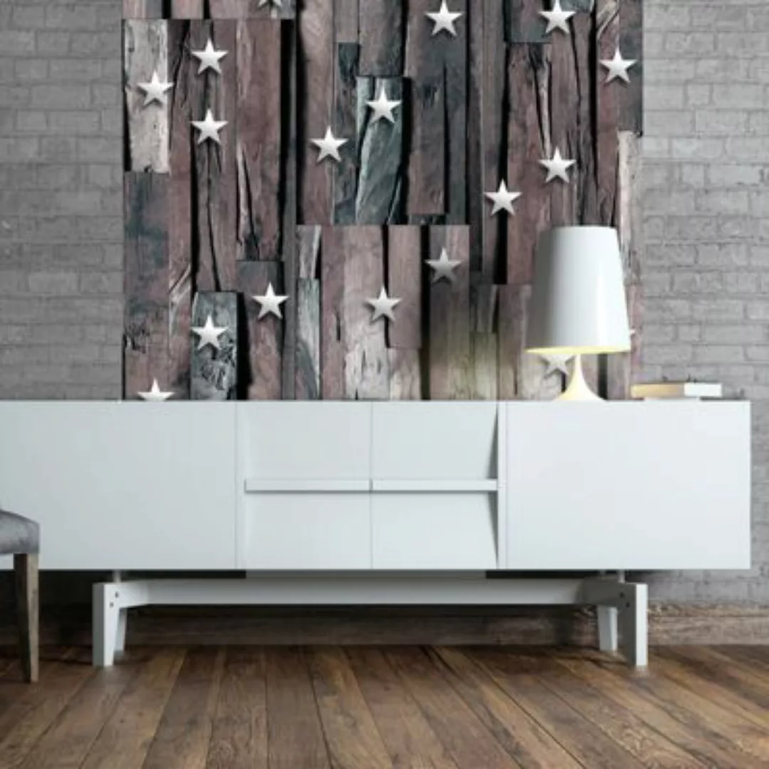 artgeist Fototapete Stars on Wood braun/weiß Gr. 50 x 1000 günstig online kaufen