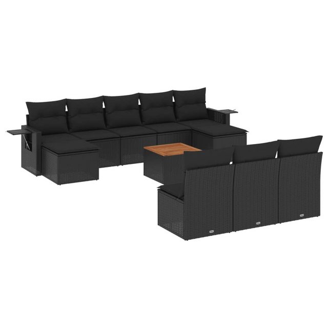 vidaXL Sofaelement 11-tlg. Garten-Sofagarnitur mit Kissen Schwarz Poly Ratt günstig online kaufen