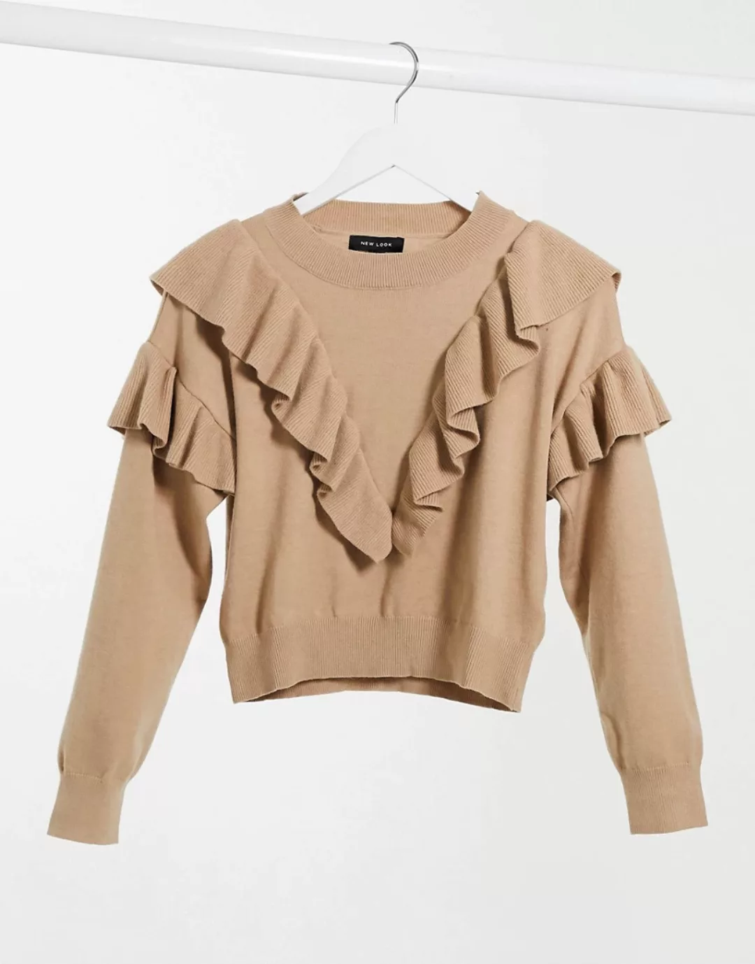New Look – Sweatshirt mit Rüschen vorne in Camel-Braun günstig online kaufen