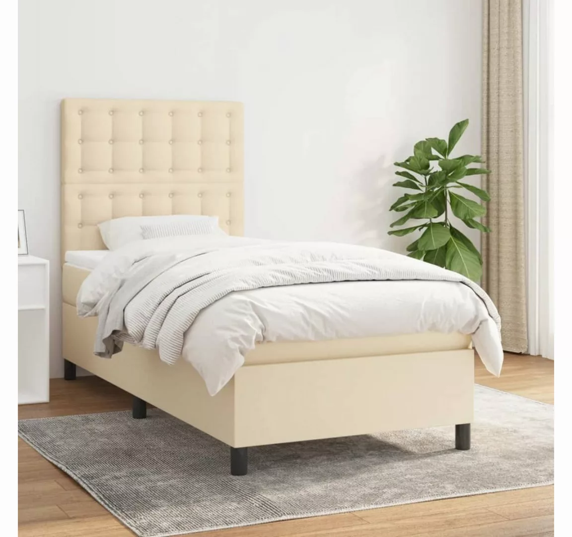 vidaXL Boxspringbett Boxspringbett mit Matratze Creme 90x200 cm Stoff Bett günstig online kaufen