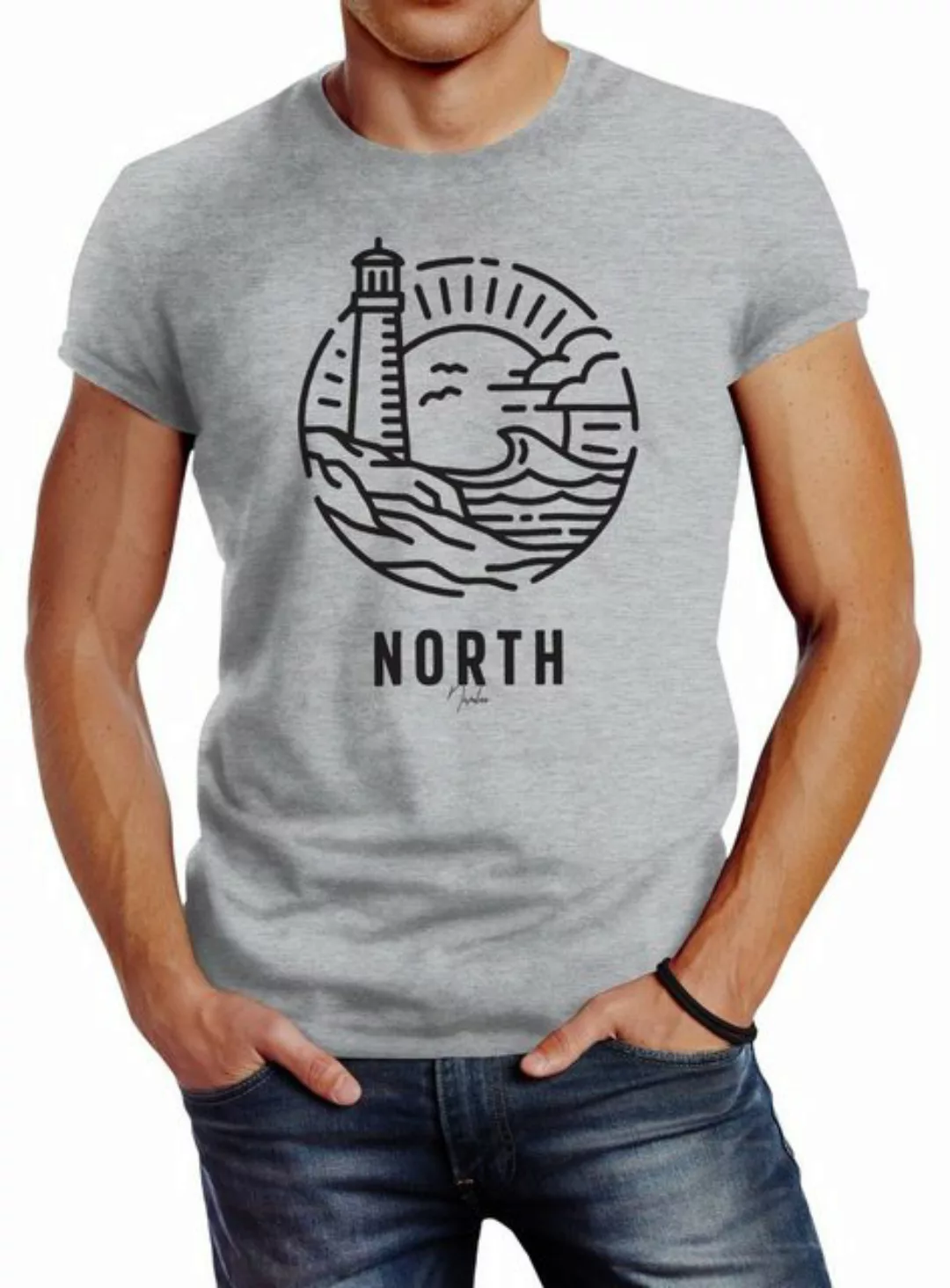 Neverless Print-Shirt Herren T-Shirt Logo Outline Art maritim Leuchtturm We günstig online kaufen