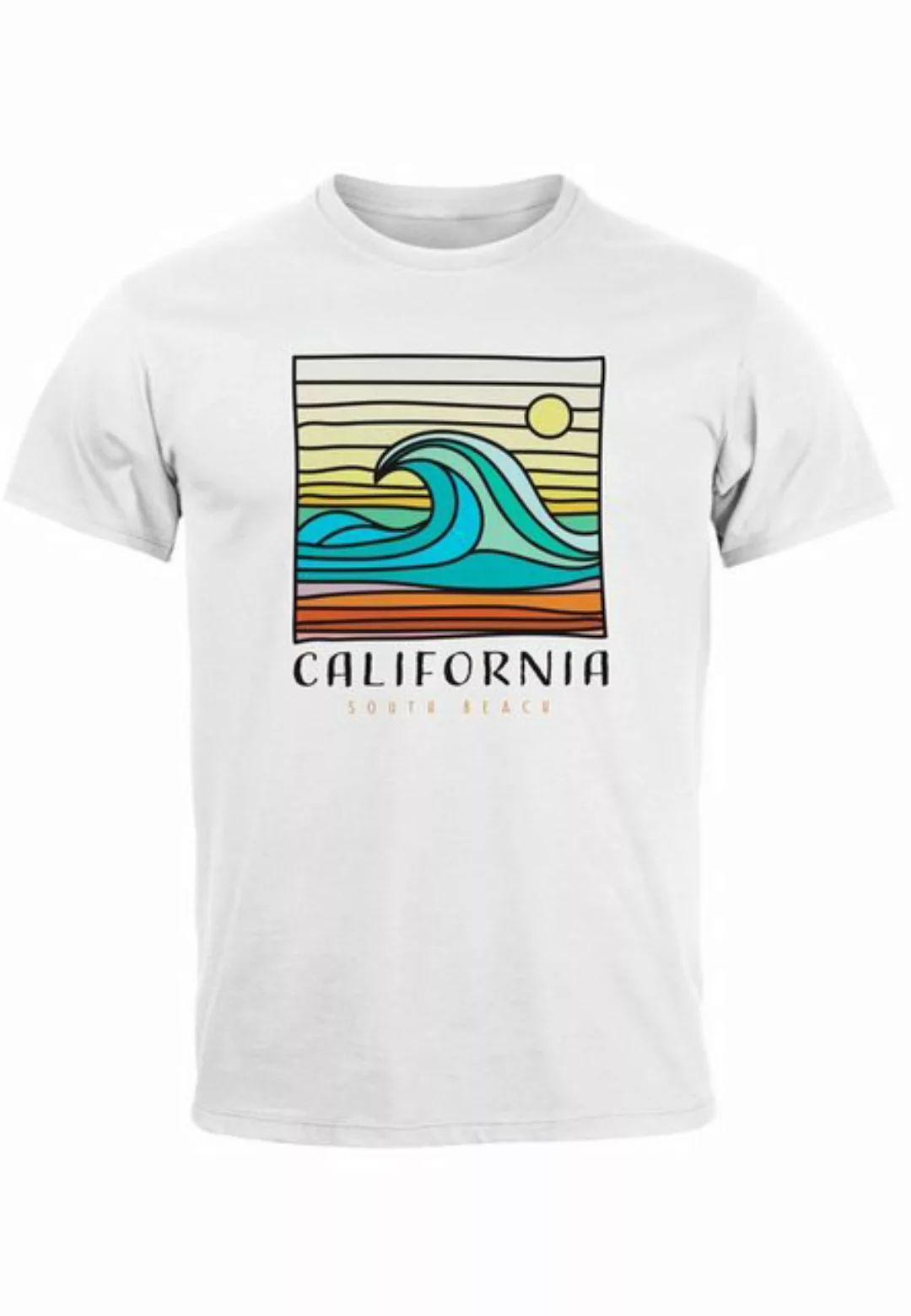 Neverless Print-Shirt Herren T-Shirt California South Beach Welle Wave Surf günstig online kaufen