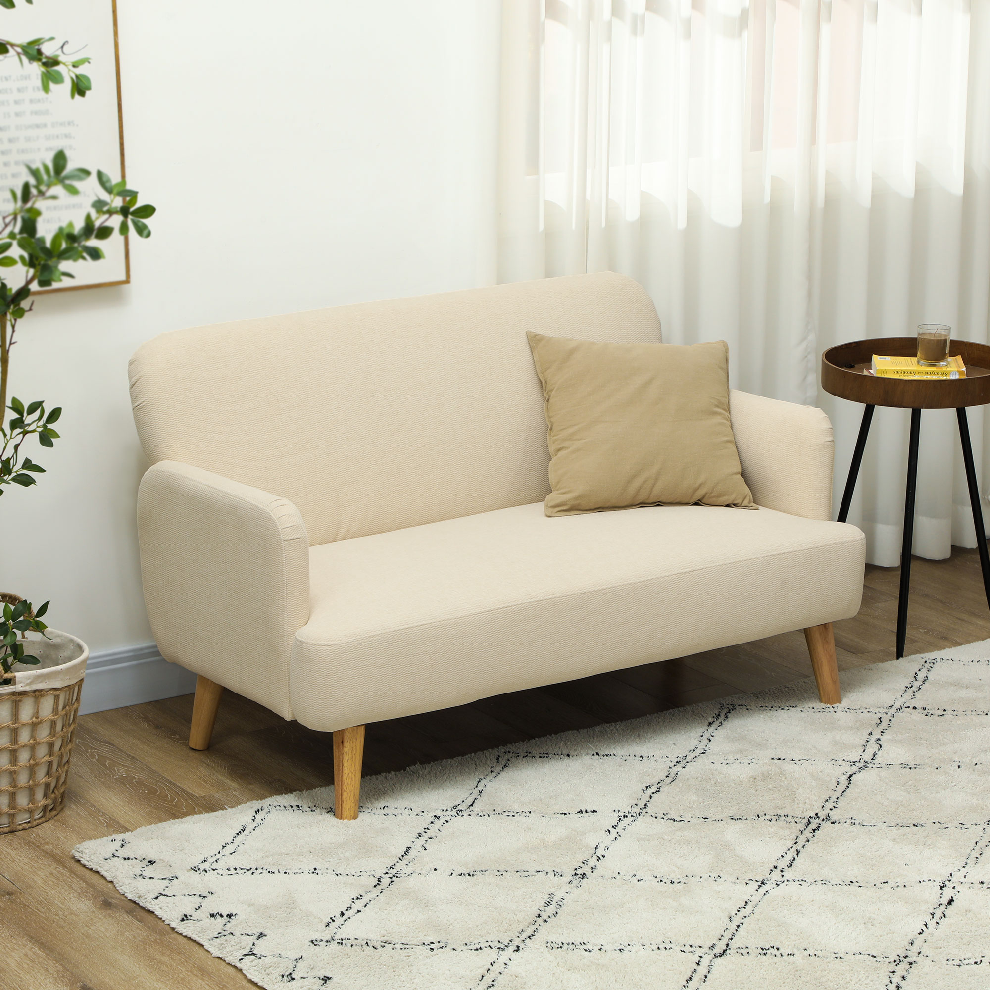 HOMCOM 2 Sitzer Sofa, Kleine Couch mit Samtoptik, Holzbeine, Dicke Gepolste günstig online kaufen