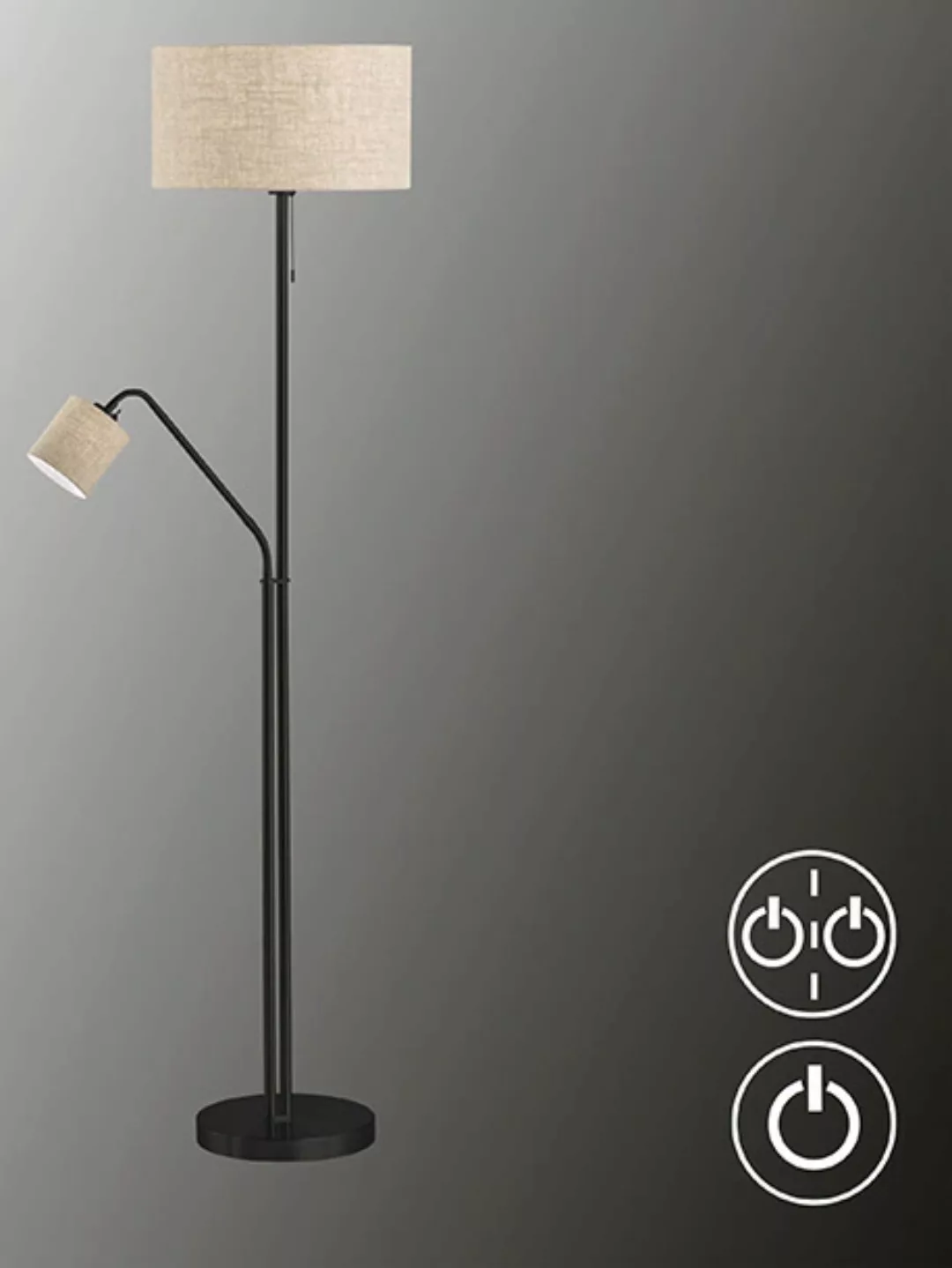 Stehlampe Lotti mit Leseleuchte, Stoffschirme günstig online kaufen