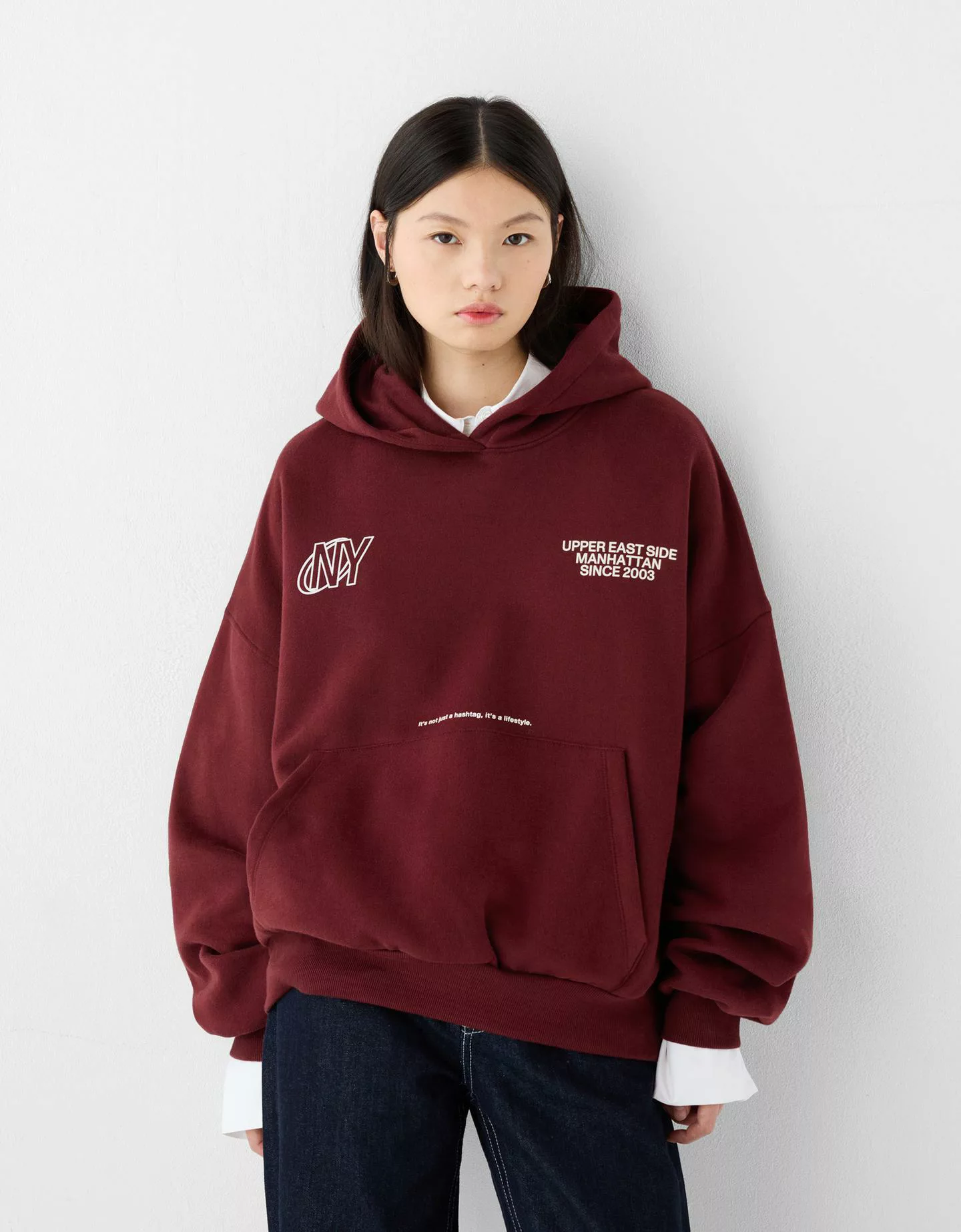 Bershka Hoodie Mit Print Damen Xs Bordeaux günstig online kaufen