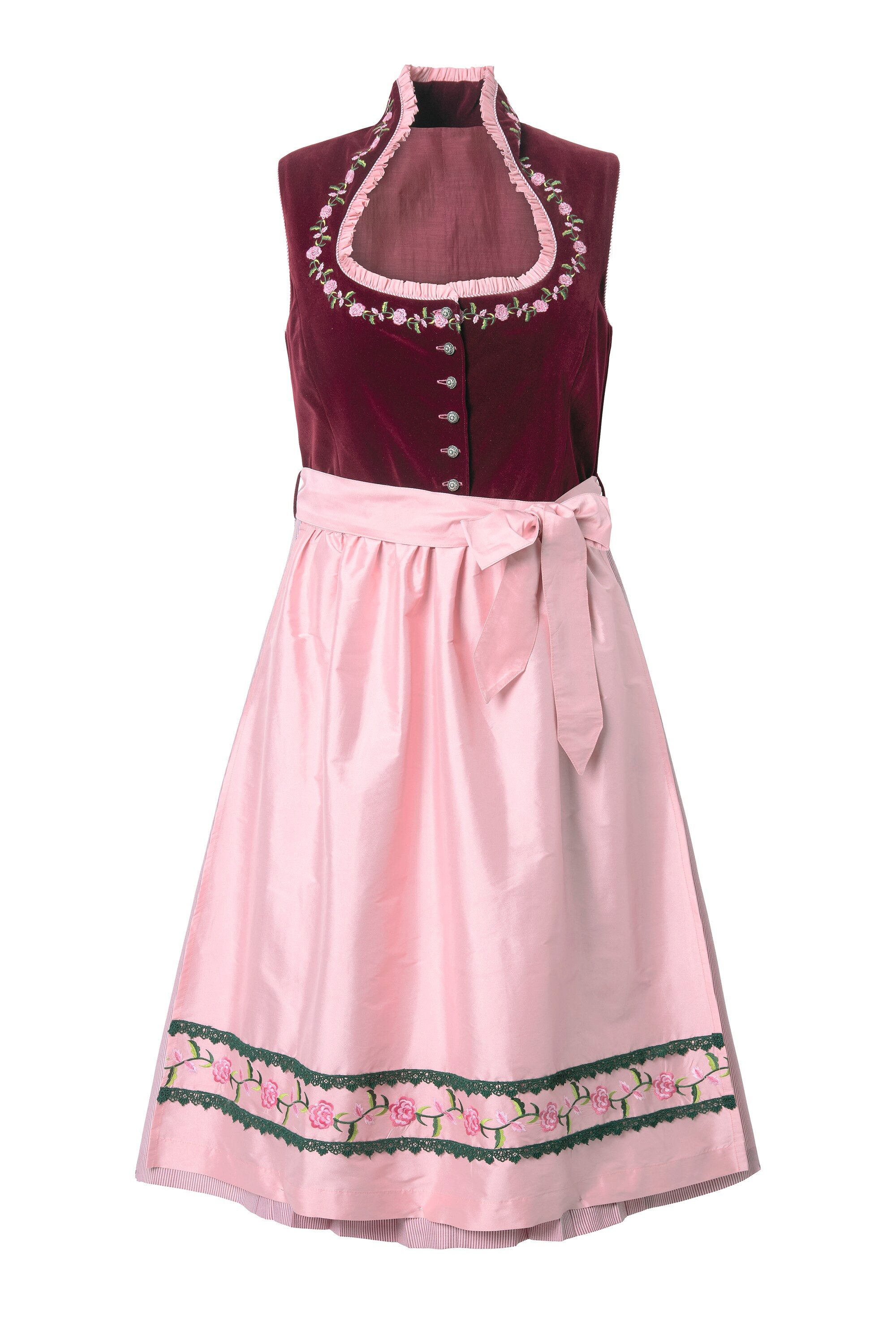 Ulla Popken Dirndl Samt-Dirndl Stickerei Carré-Ausschnitt günstig online kaufen