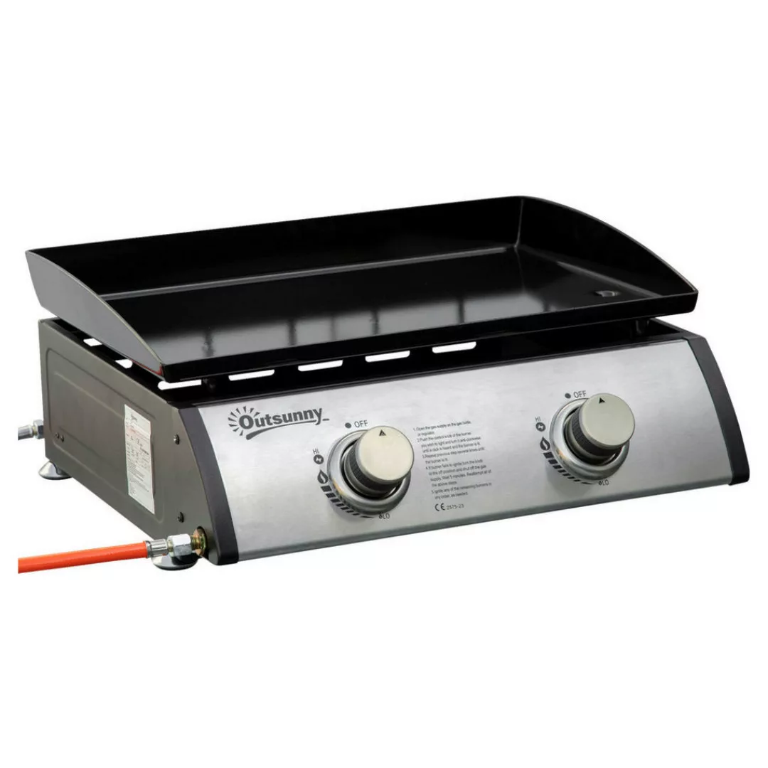 Outsunny Tischgrill Gasgrill BBQ mit 2 Brennern, Tischgasgrill mit Schlauch günstig online kaufen