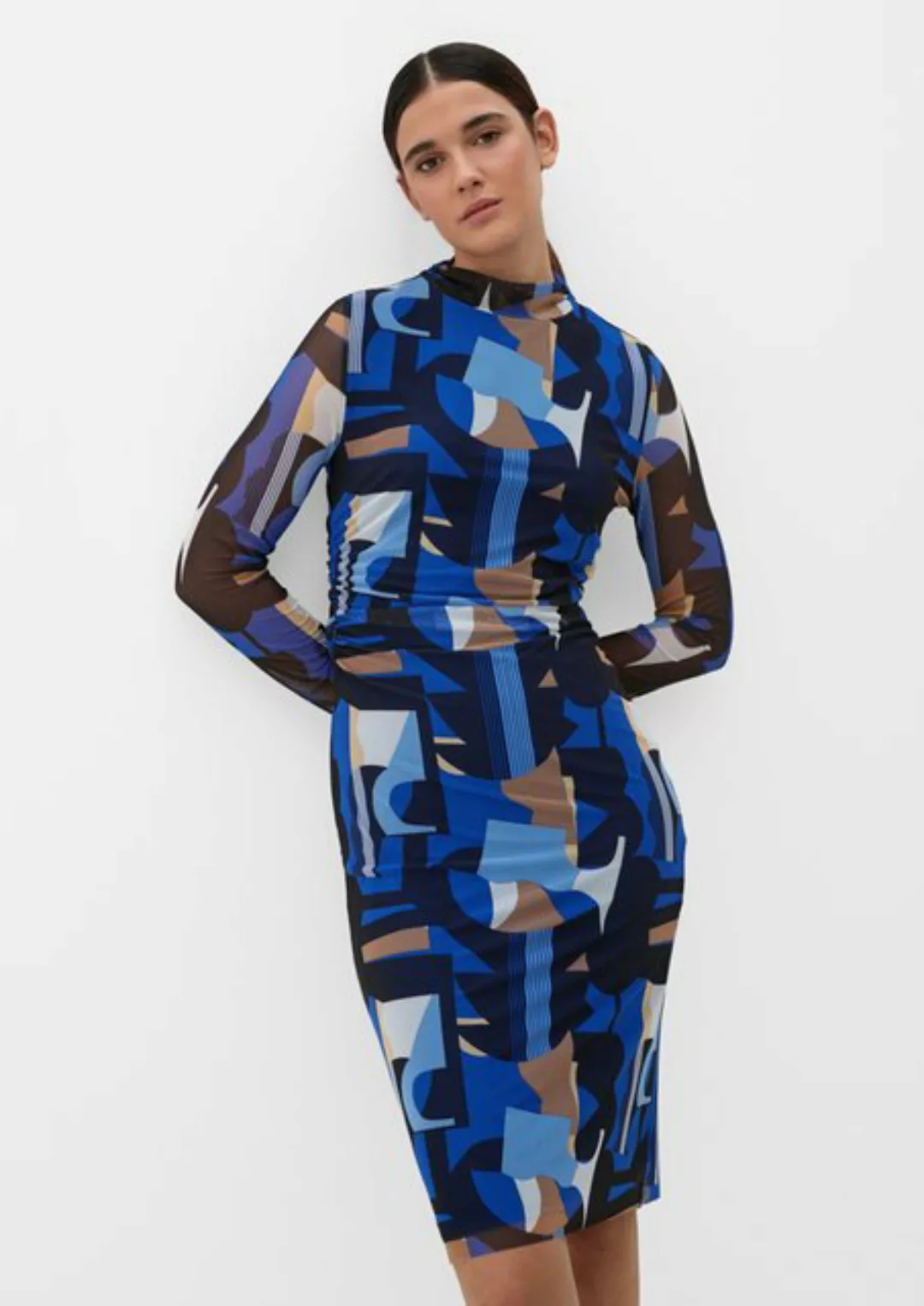 s.Oliver BLACK LABEL Minikleid Mesh-Kleid mit Allover-Print Raffung günstig online kaufen