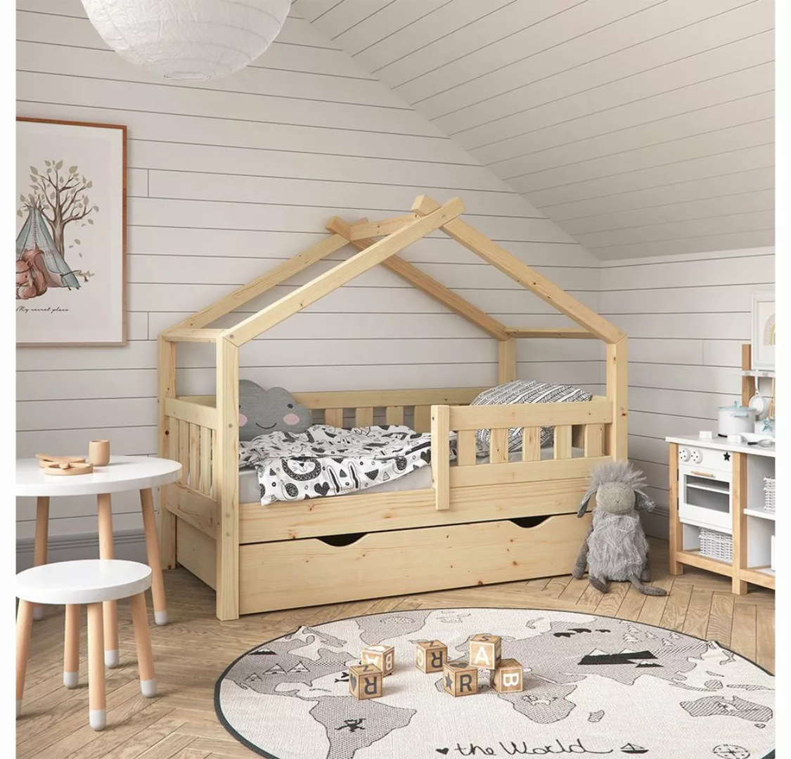 VitaliSpa Design Kinderbett 140 x 70 cm Natur mit Bettschublade Lattenrost günstig online kaufen