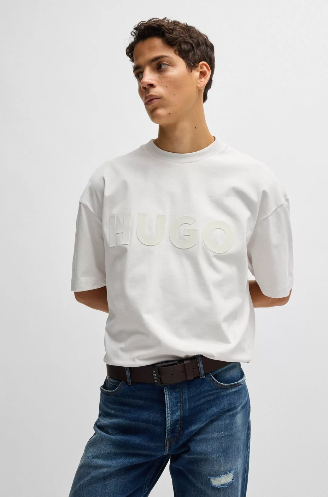HUGO Ledergürtel "Gelio-B Sz40", HUGO Markenlabel, rote Ziehnaht günstig online kaufen