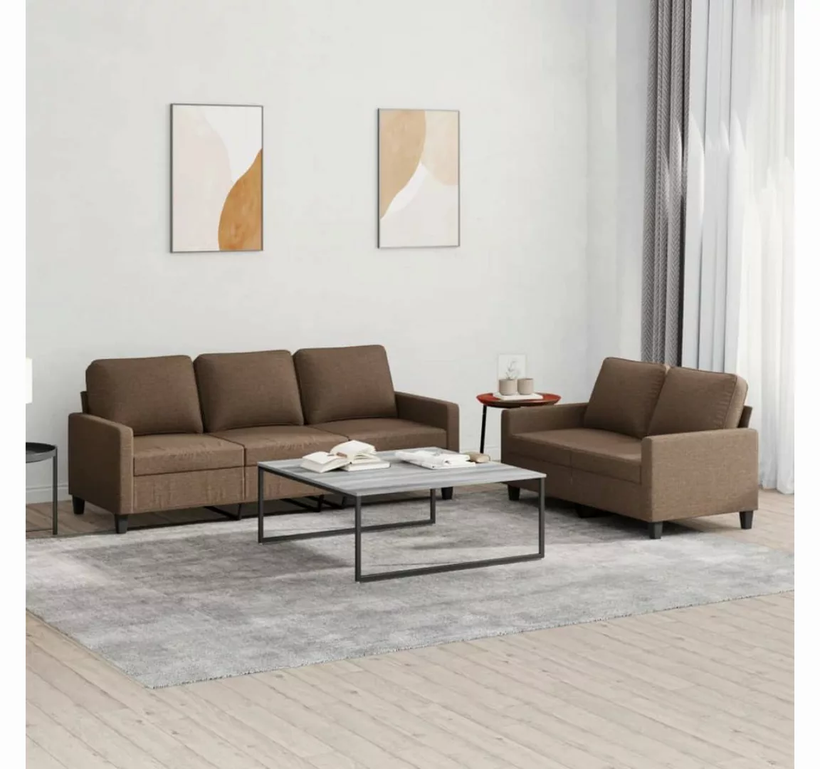 vidaXL Sofa, 2-tlg. Sofagarnitur mit Kissen Braun Stoff günstig online kaufen